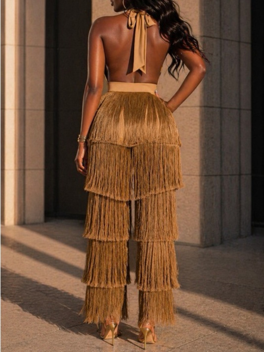 Fringe Halter Jumpsuit - Picture 2 of 5